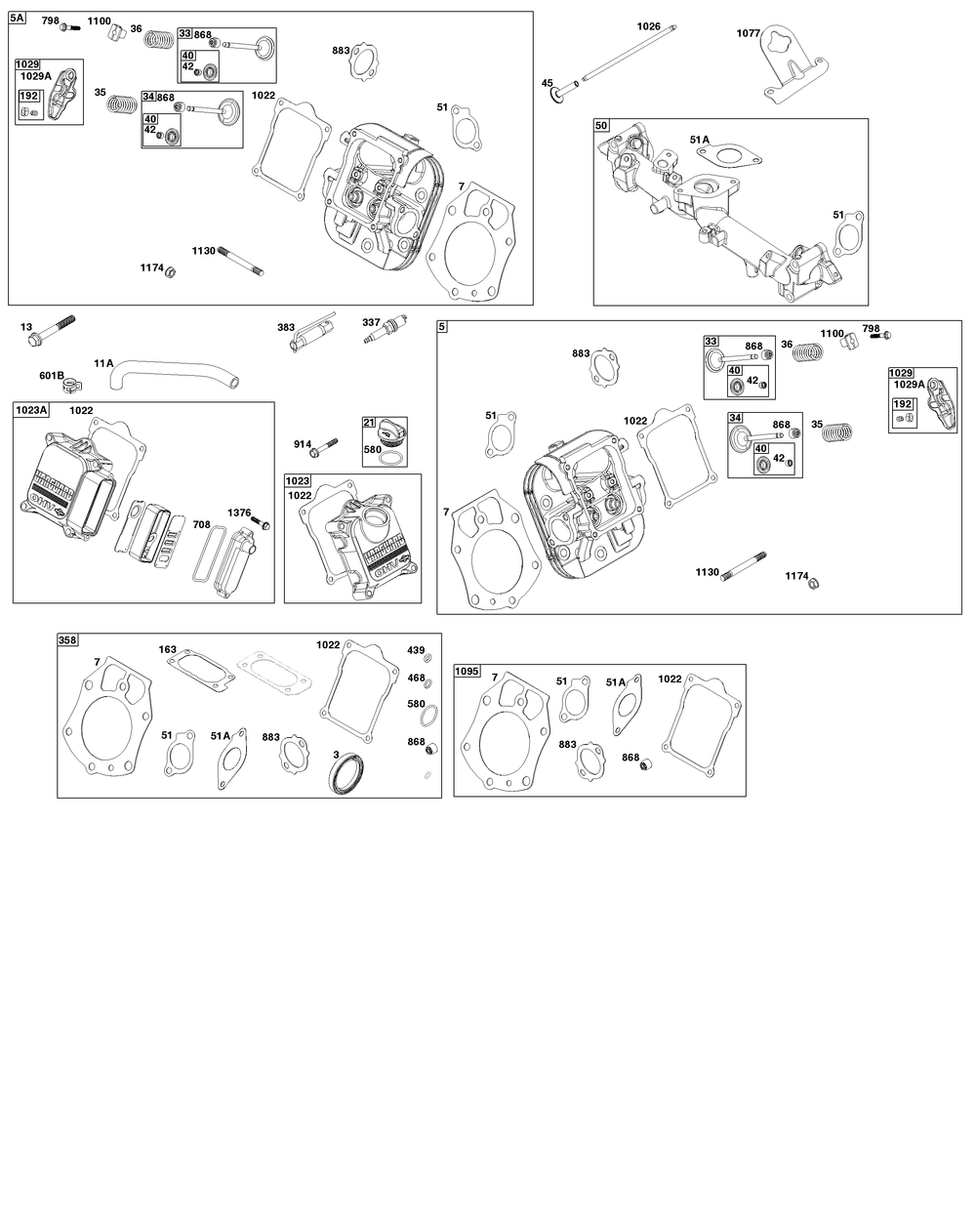 Cylinder Head Group Diagram and Parts List for 61E377-0054-J1 400000 - 699999 Briggs and Stratton Engine